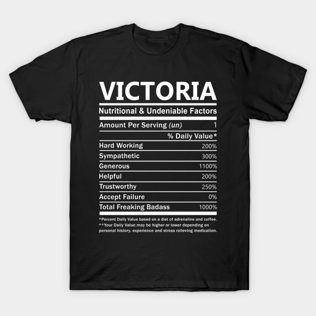 Victoria Name T Shirt - Victoria Nutritional and Undeniable Name Factors Gift Item Tee T-Shirt by nikitak4um